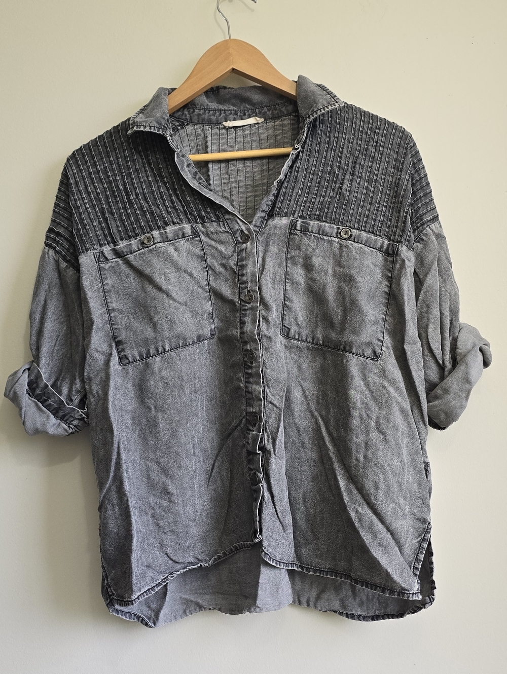 Lovestitch Washed Gray Button-Down Shirt with Textured Yoke Size S